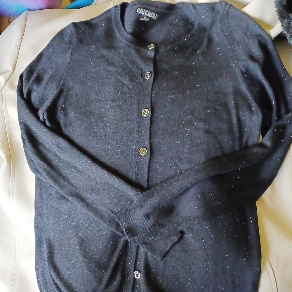 Nicole Miller Black Silver Sparkle Cardigan Med